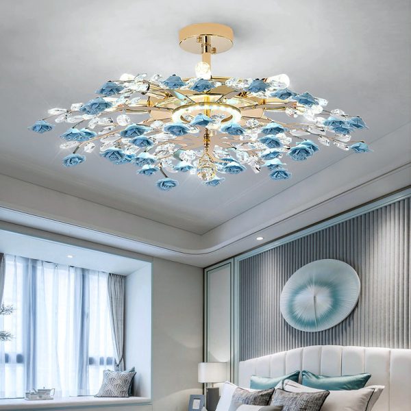 Traditional French Ceramic Crystal Iron Rose & Branch 6/7/8 Light LED Semi-Flush Mount Ceiling Light For Living Room & Bedroom - Image 2