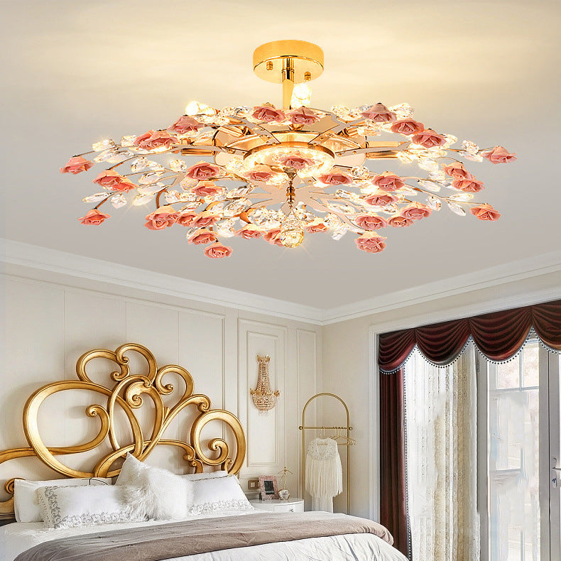BS-Lighting-AX03024-7.jpg Traditional French Ceramic Crystal Iron Rose & Branch 6/7/8 Light LED Semi-Flush Mount Ceiling Light For Living Room & Bedroom - Image 1