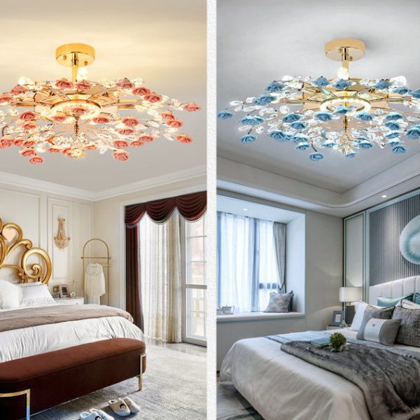 Traditional French Ceramic Crystal Iron Rose & Branch 6/7/8 Light LED Semi-Flush Mount Ceiling Light For Living Room & Bedroom - Image 16