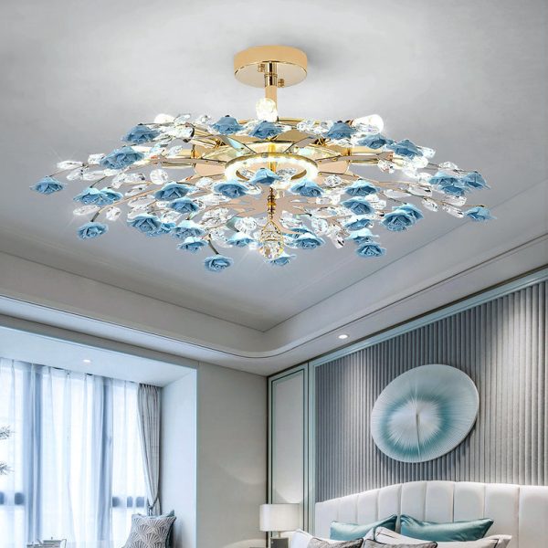 Traditional French Ceramic Crystal Iron Rose & Branch 6/7/8 Light LED Semi-Flush Mount Ceiling Light For Living Room & Bedroom - Image 17