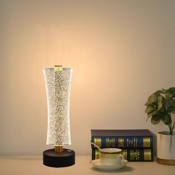 Modern Luxury Metal & Acrylic Column Tower-Shaped LED Table Lamp For Bedside - Image 2