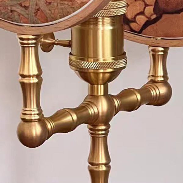 Traditional Chinese Fabric Copper And Wood Round Fan Bamboo Leaf 1-Light Table Lamp For Bedroom - Image 11