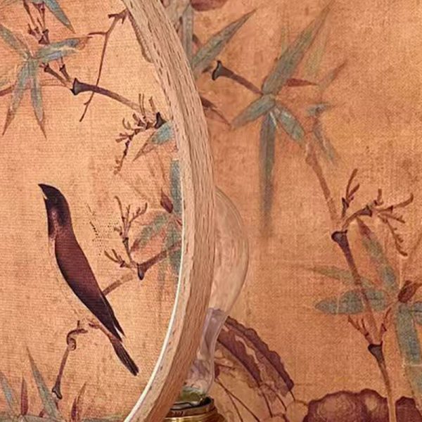 Traditional Chinese Fabric Copper And Wood Round Fan Bamboo Leaf 1-Light Table Lamp For Bedroom - Image 10