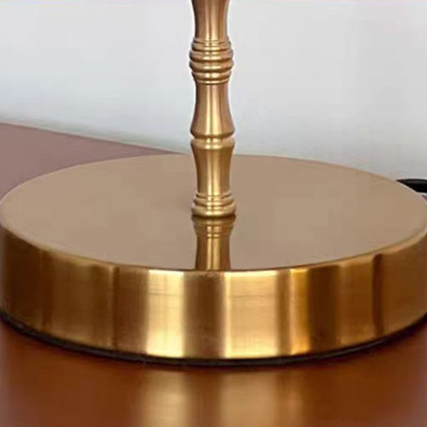 Traditional Chinese Fabric Copper And Wood Round Fan Bamboo Leaf 1-Light Table Lamp For Bedroom - Image 12