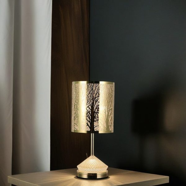 Modern Transitional Metal Stainless Steel & Acrylic Pillar With Forest Roman Pattern 1-Light LED Table Lamp For Bedroom & Study - Image 3
