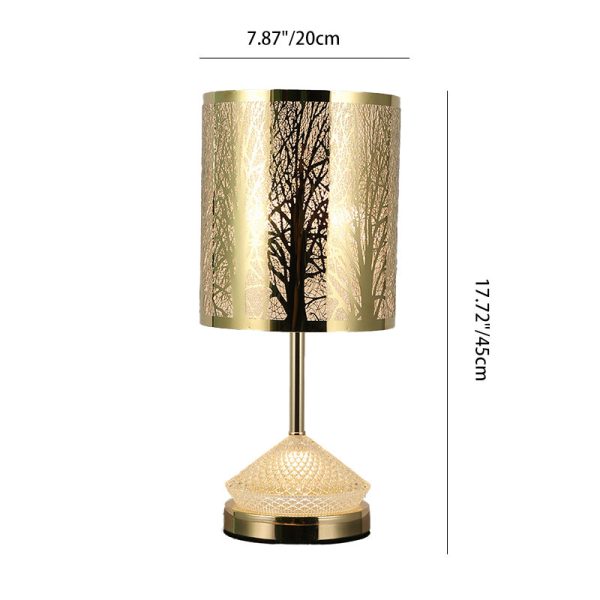 Modern Transitional Metal Stainless Steel & Acrylic Pillar With Forest Roman Pattern 1-Light LED Table Lamp For Bedroom & Study - Image 7