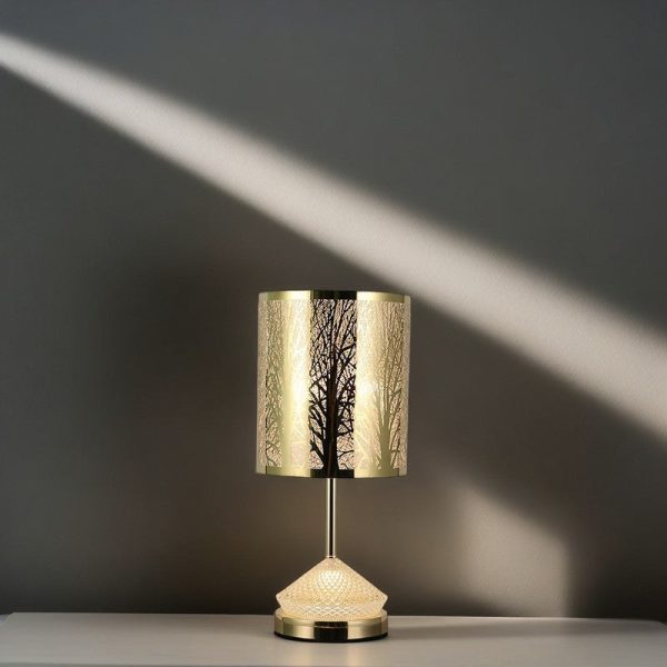 Modern Transitional Metal Stainless Steel & Acrylic Pillar With Forest Roman Pattern 1-Light LED Table Lamp For Bedroom & Study - Image 4