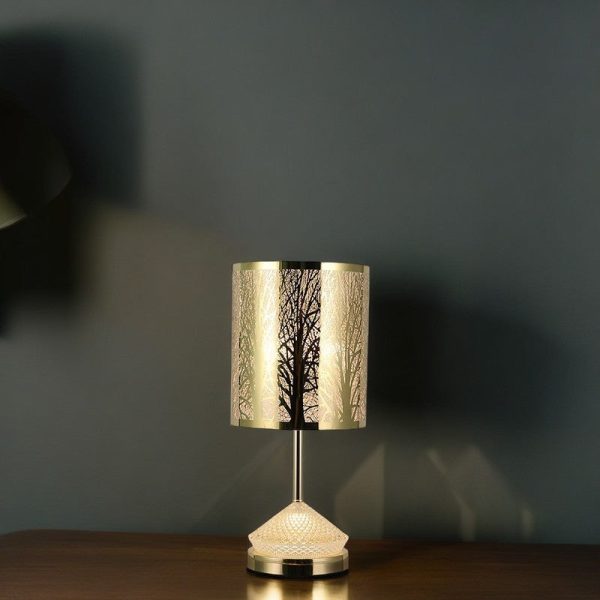 Modern Transitional Metal Stainless Steel & Acrylic Pillar With Forest Roman Pattern 1-Light LED Table Lamp For Bedroom & Study - Image 6