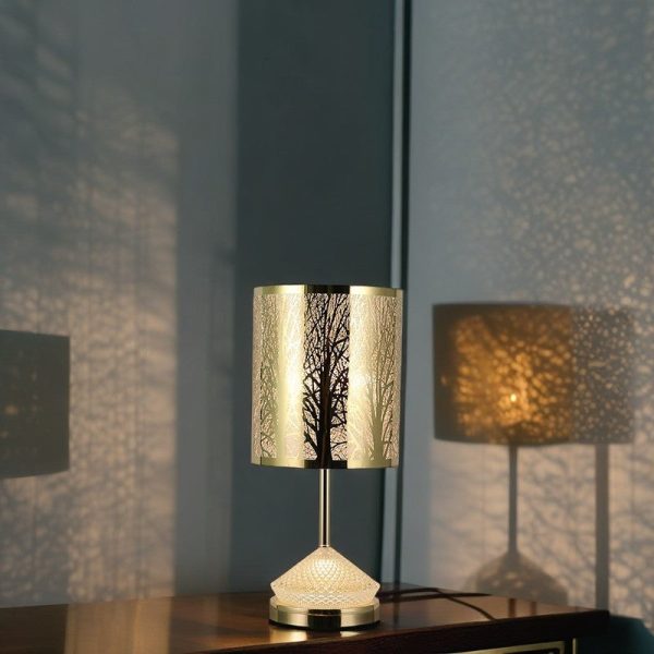 Modern Transitional Metal Stainless Steel & Acrylic Pillar With Forest Roman Pattern 1-Light LED Table Lamp For Bedroom & Study - Image 5