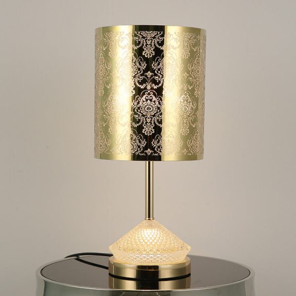 Modern Transitional Metal Stainless Steel & Acrylic Pillar With Forest Roman Pattern 1-Light LED Table Lamp For Bedroom & Study - Image 2