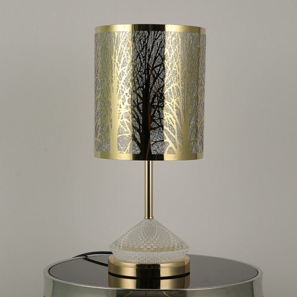 Modern Transitional Metal Stainless Steel & Acrylic Pillar With Forest Roman Pattern 1-Light LED Table Lamp For Bedroom & Study - Image 12
