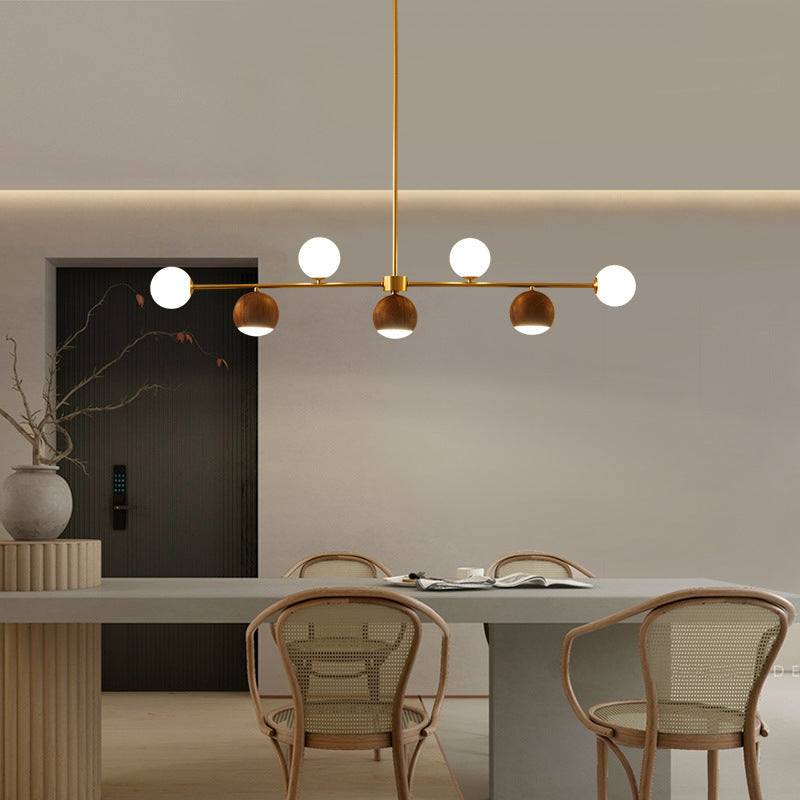 BS-Lighting-AX03149-1.jpg Contemporary Nordic Walnut Brass Glass Ball 4-Light LED Chandelier Island Light For Dining Room - Image 1