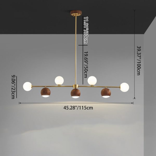 Contemporary Nordic Walnut Brass Glass Ball 4-Light LED Chandelier Island Light For Dining Room - Image 6