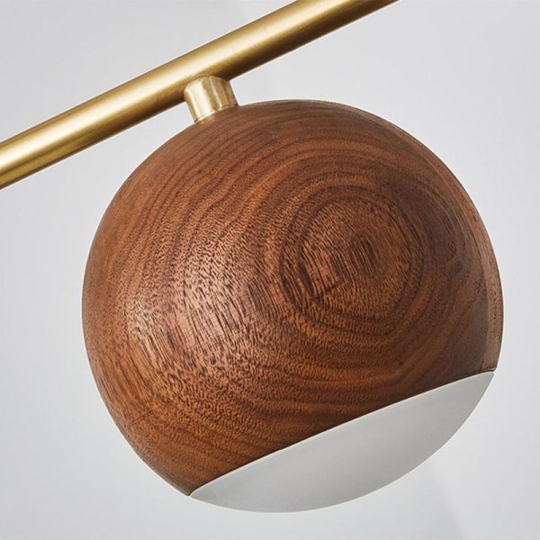 Contemporary Nordic Walnut Brass Glass Ball 4-Light LED Chandelier Island Light For Dining Room - Image 7