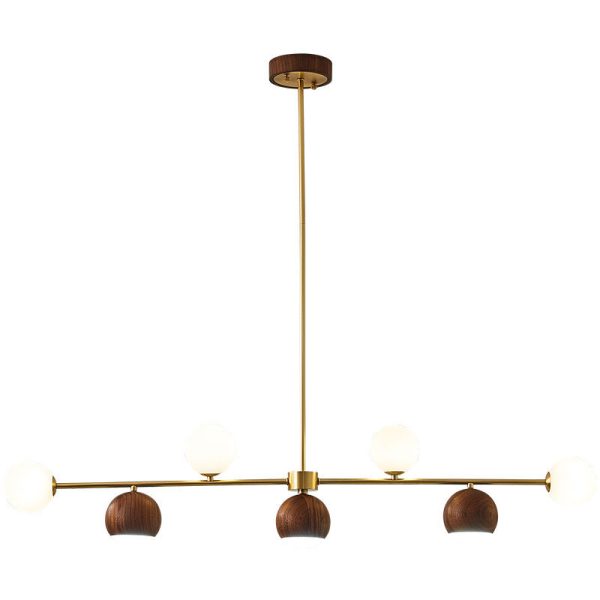 Contemporary Nordic Walnut Brass Glass Ball 4-Light LED Chandelier Island Light For Dining Room - Image 14