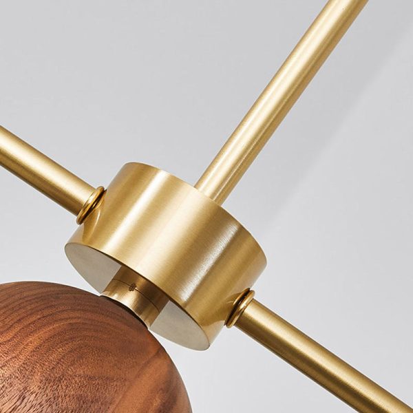 Contemporary Nordic Walnut Brass Glass Ball 4-Light LED Chandelier Island Light For Dining Room - Image 8