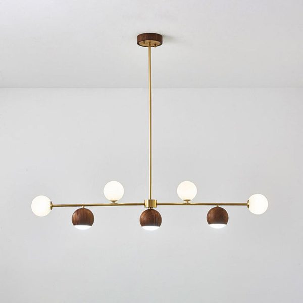 Contemporary Nordic Walnut Brass Glass Ball 4-Light LED Chandelier Island Light For Dining Room - Image 9
