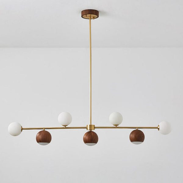 Contemporary Nordic Walnut Brass Glass Ball 4-Light LED Chandelier Island Light For Dining Room - Image 10
