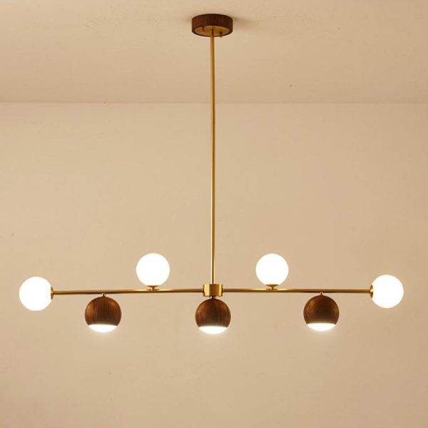 Contemporary Nordic Walnut Brass Glass Ball 4-Light LED Chandelier Island Light For Dining Room - Image 11