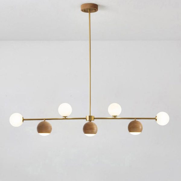 Contemporary Nordic Walnut Brass Glass Ball 4-Light LED Chandelier Island Light For Dining Room - Image 12