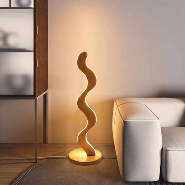 Contemporary Creative Oak & Acrylic Wavy LED Standing Floor Lamp For Living Room And Bedroom - Image 7