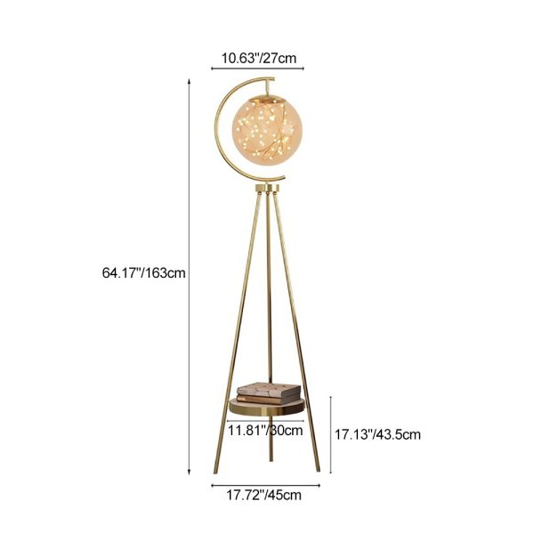 Contemporary Nordic Glass & Metal Starry Globe LED Standing Floor Lamp With Shelf For Living Room And Bedroom - Image 8
