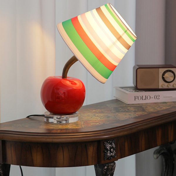 Contemporary Creative Resin & Fabric Tilted Apple 1-Light Table Lamp For Bedroom - Image 3