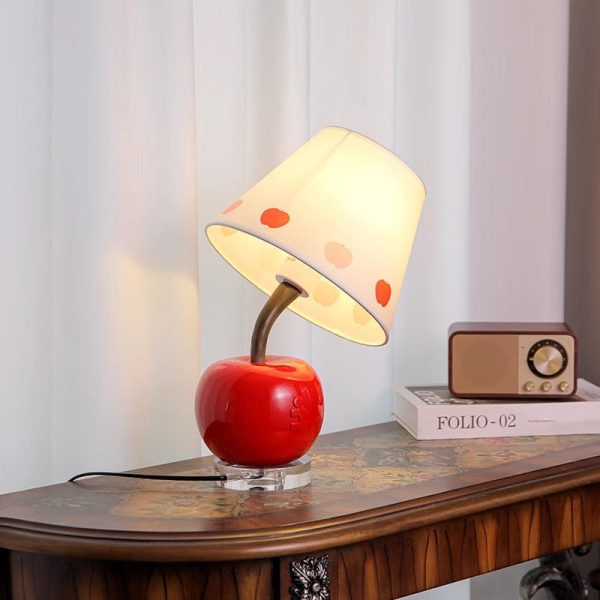Contemporary Creative Resin & Fabric Tilted Apple 1-Light Table Lamp For Bedroom - Image 14