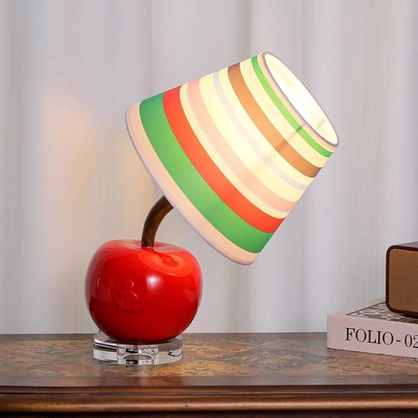 Contemporary Creative Resin & Fabric Tilted Apple 1-Light Table Lamp For Bedroom - Image 8