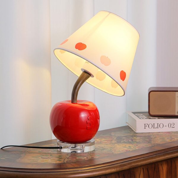 Contemporary Creative Resin & Fabric Tilted Apple 1-Light Table Lamp For Bedroom - Image 9