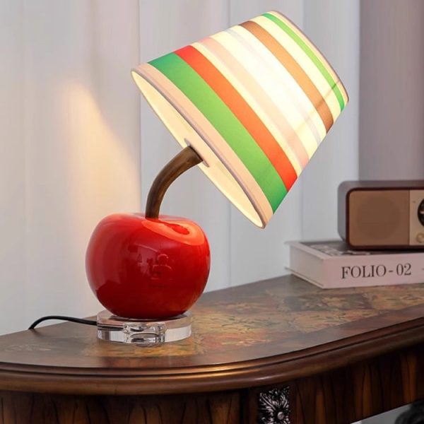 Contemporary Creative Resin & Fabric Tilted Apple 1-Light Table Lamp For Bedroom - Image 4