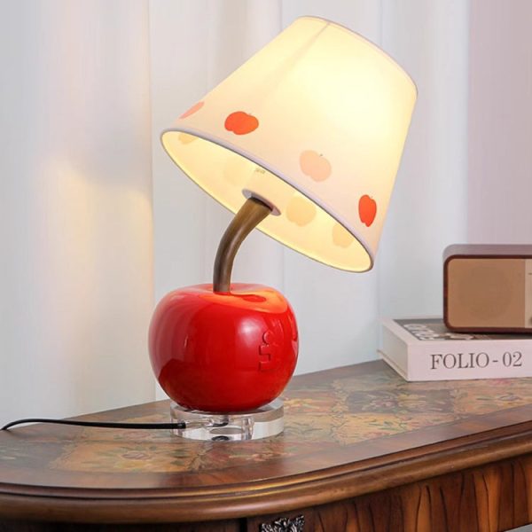 Contemporary Creative Resin & Fabric Tilted Apple 1-Light Table Lamp For Bedroom - Image 5
