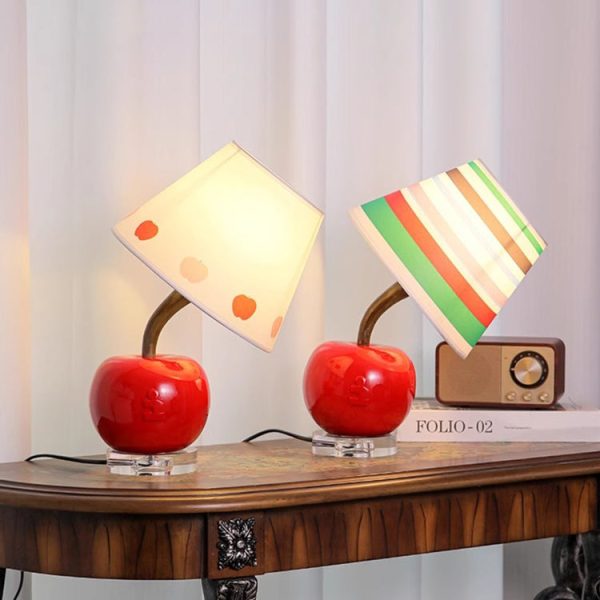 Contemporary Creative Resin & Fabric Tilted Apple 1-Light Table Lamp For Bedroom - Image 2