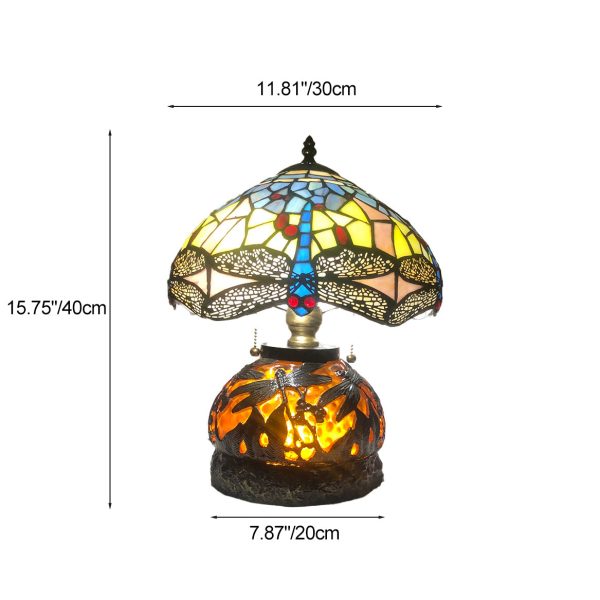 Traditional Tiffany Glass & Resin Dragonfly 3-Light Table Lamp For Living Room And Bedroom - Image 9