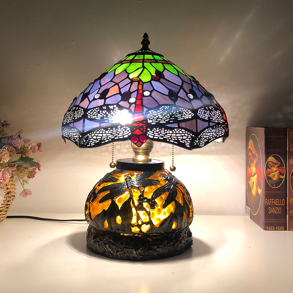 BS-Lighting-AX03177-10.jpg Traditional Tiffany Glass & Resin Dragonfly 3-Light Table Lamp For Living Room And Bedroom - Image 1
