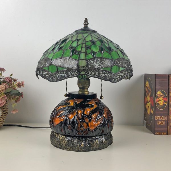 Traditional Tiffany Glass & Resin Dragonfly 3-Light Table Lamp For Living Room And Bedroom - Image 12