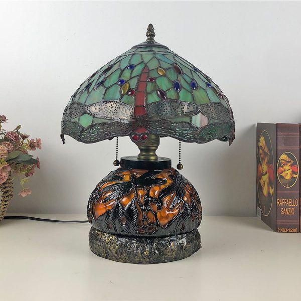 Traditional Tiffany Glass & Resin Dragonfly 3-Light Table Lamp For Living Room And Bedroom - Image 13