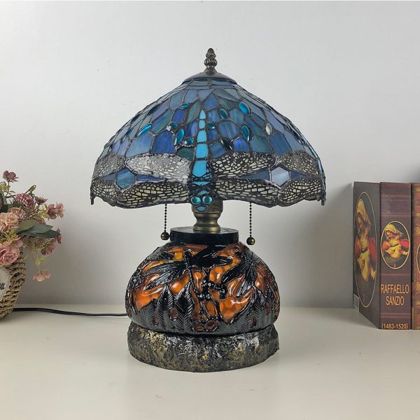 Traditional Tiffany Glass & Resin Dragonfly 3-Light Table Lamp For Living Room And Bedroom - Image 14