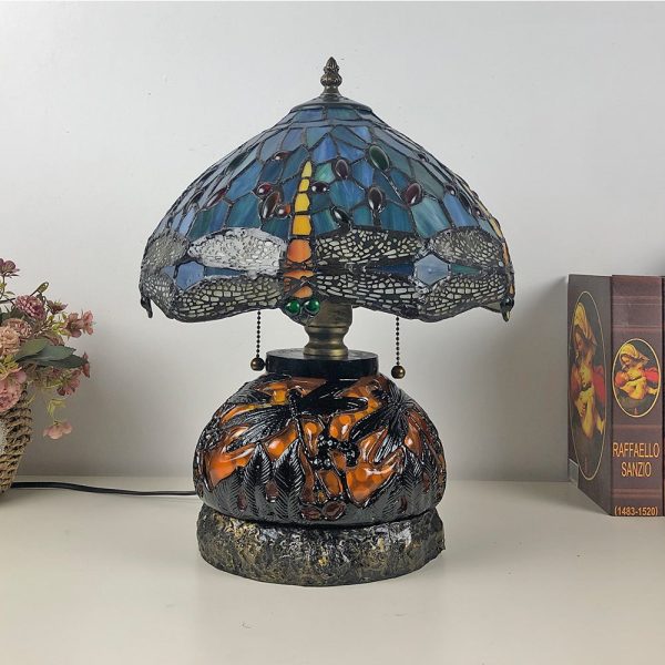 Traditional Tiffany Glass & Resin Dragonfly 3-Light Table Lamp For Living Room And Bedroom - Image 15