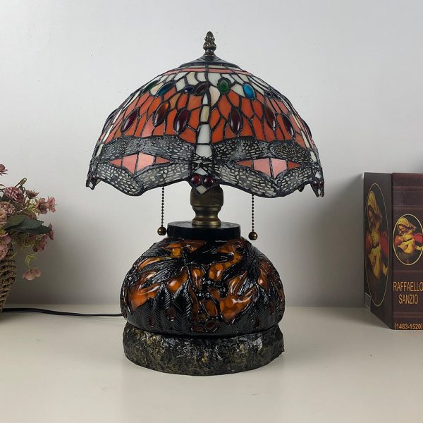 Traditional Tiffany Glass & Resin Dragonfly 3-Light Table Lamp For Living Room And Bedroom - Image 16