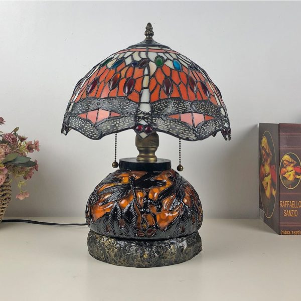 Traditional Tiffany Glass & Resin Dragonfly 3-Light Table Lamp For Living Room And Bedroom - Image 17