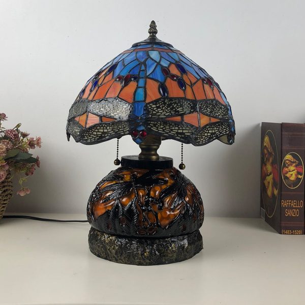 Traditional Tiffany Glass & Resin Dragonfly 3-Light Table Lamp For Living Room And Bedroom - Image 18