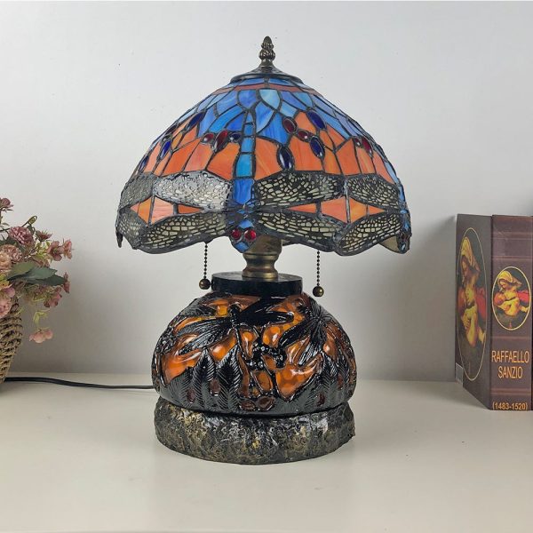 Traditional Tiffany Glass & Resin Dragonfly 3-Light Table Lamp For Living Room And Bedroom - Image 19