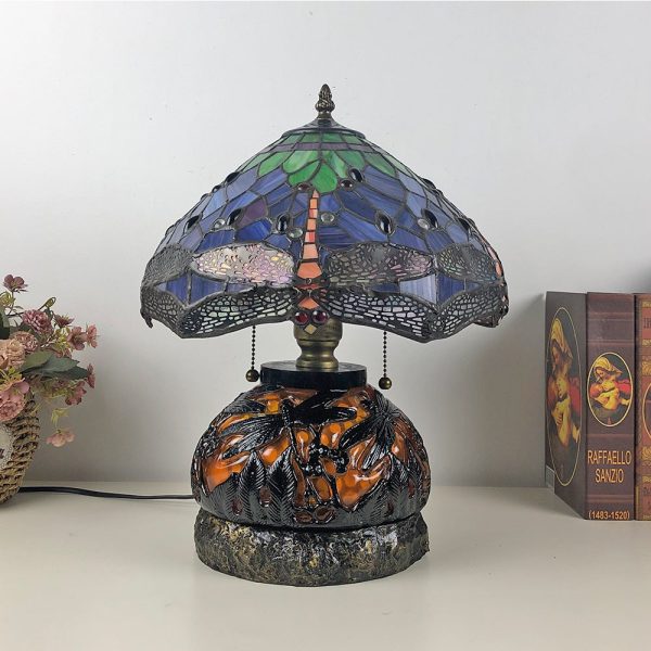 Traditional Tiffany Glass & Resin Dragonfly 3-Light Table Lamp For Living Room And Bedroom - Image 21