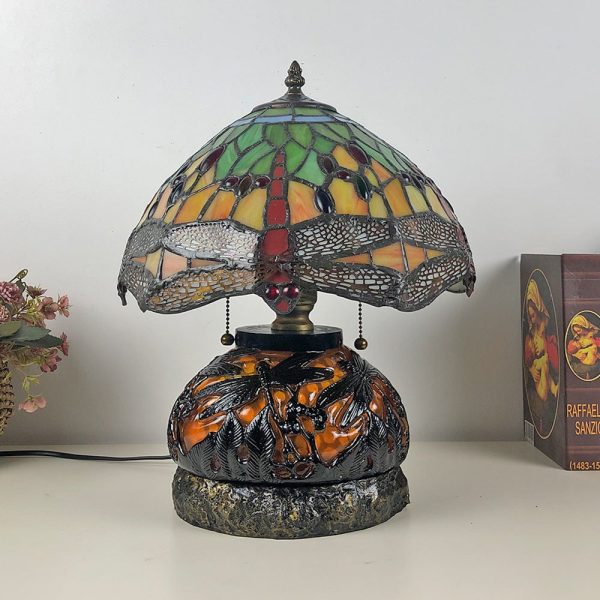 Traditional Tiffany Glass & Resin Dragonfly 3-Light Table Lamp For Living Room And Bedroom - Image 22