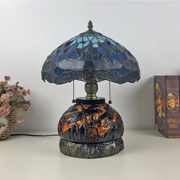 Traditional Tiffany Glass & Resin Dragonfly 3-Light Table Lamp For Living Room And Bedroom - Image 24
