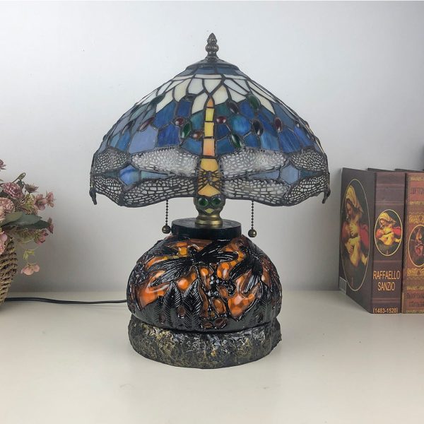 Traditional Tiffany Glass & Resin Dragonfly 3-Light Table Lamp For Living Room And Bedroom - Image 25