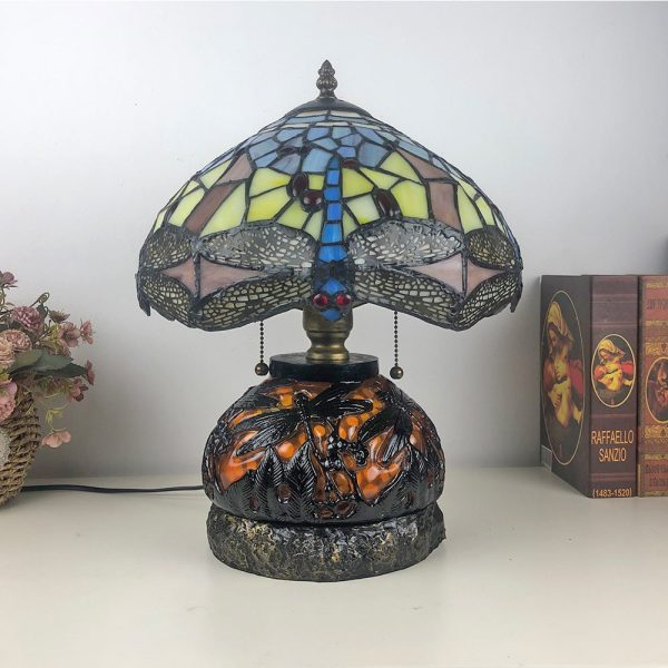 Traditional Tiffany Glass & Resin Dragonfly 3-Light Table Lamp For Living Room And Bedroom - Image 26