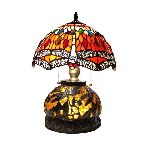 Traditional Tiffany Glass & Resin Dragonfly 3-Light Table Lamp For Living Room And Bedroom - Image 27