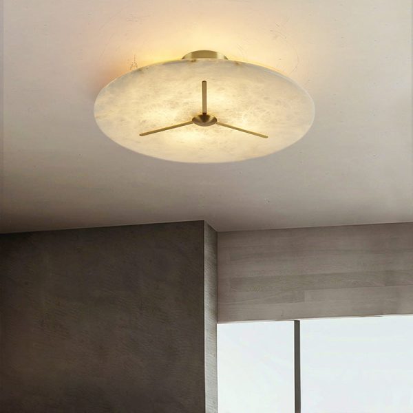 Modern Mid-Century Copper & Alabaster Clock-Inspired Round 3/4/5/6-Light Semi-Flush Mount Ceiling Light For Bedroom And Hallway - Image 5
